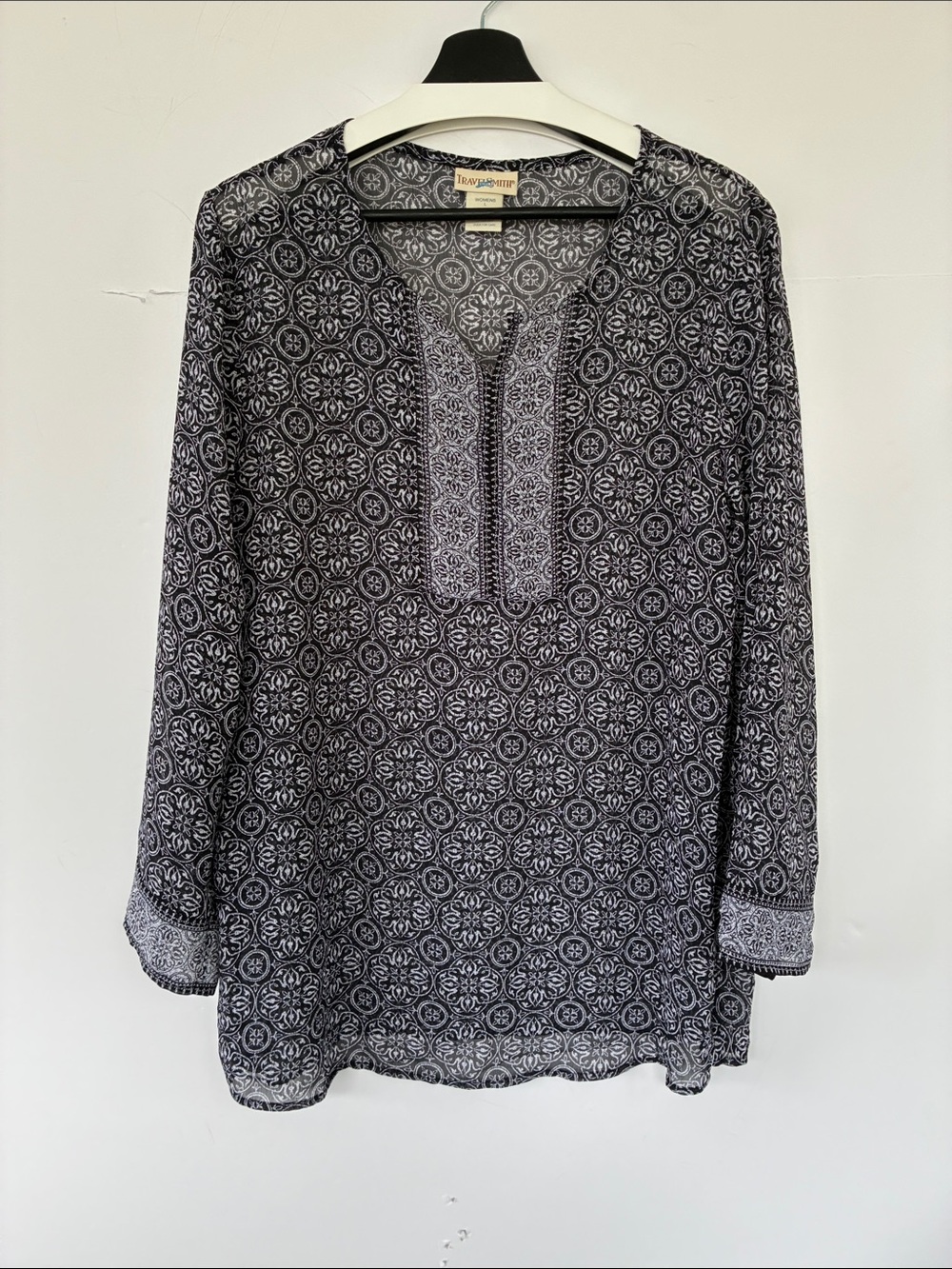 TravelSmith Medallion Printed Sheer Tunic Large